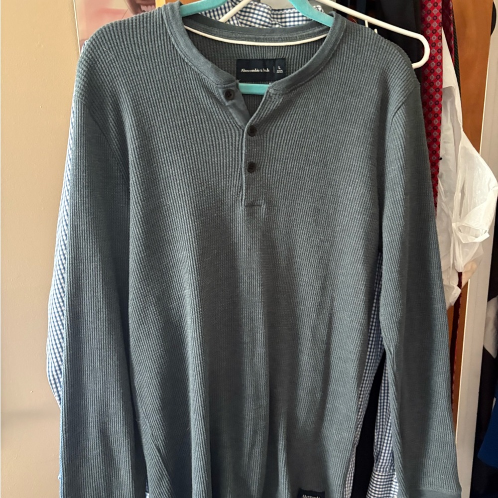 Abercrombie & Fitch Charcoal Henley Shirt - Size L